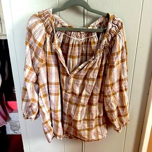 Buttoned Up, Beige, Plaid, Long Sleeve Top 🤎🧸